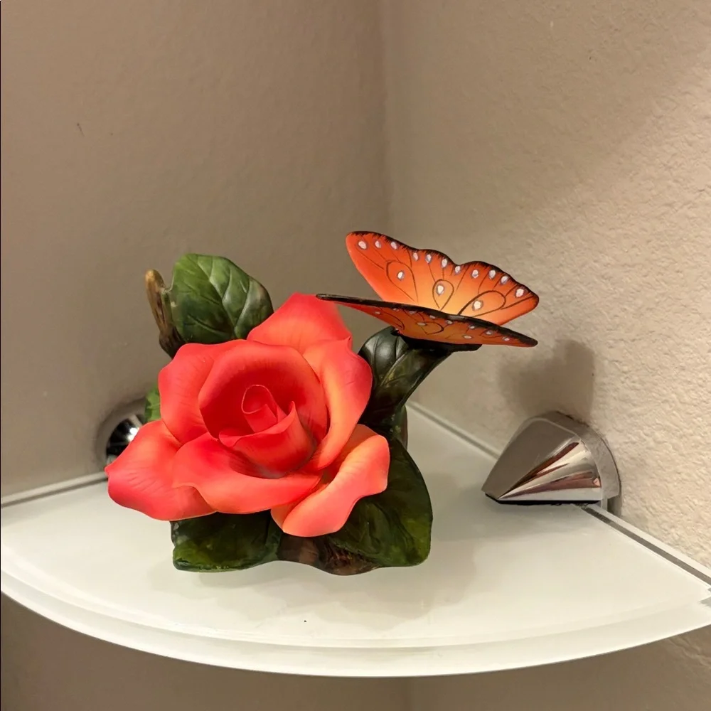 Elegant Red Rose and Butterfly Figurine